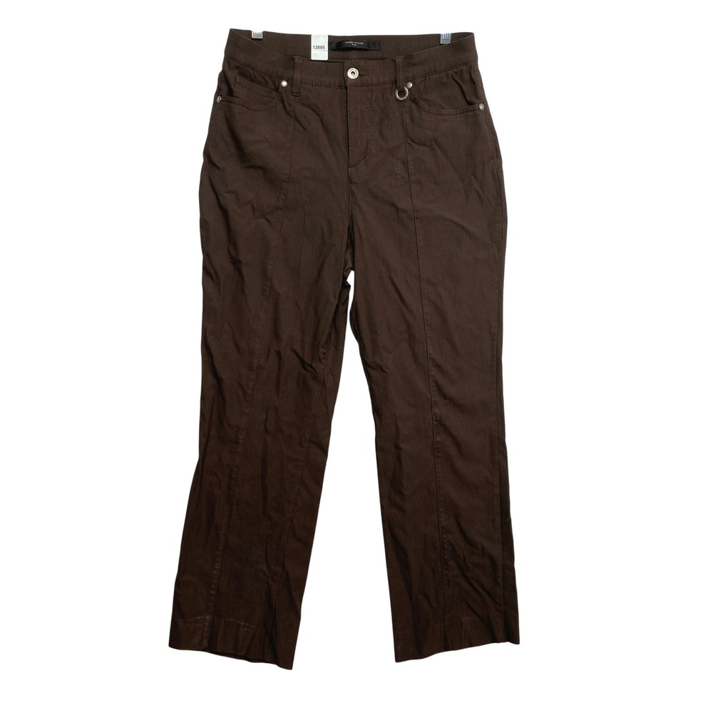 Simon Chang Pants Womens 10 Brown 3-5302 Front Seam Detail Straight Leg